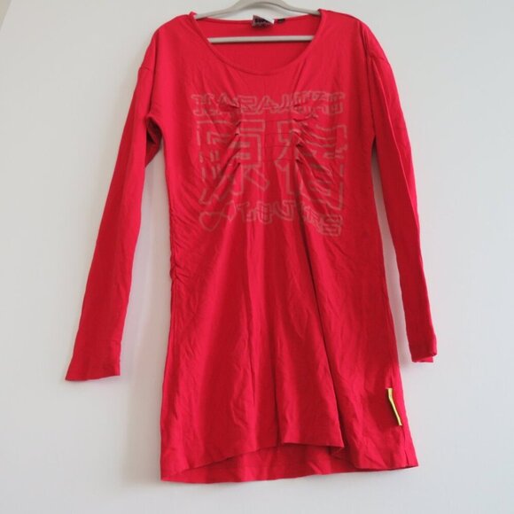 VINTAGE Y2K HARAJUKU LOVERS Red Stretch Logo Ruched Tunic Dress - Size L - Picture 10 of 14